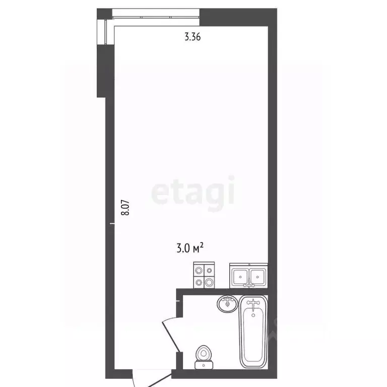 Студия Кемеровская область, Кемерово ул. Мичурина, 58к3 (27.1 м) - Фото 2