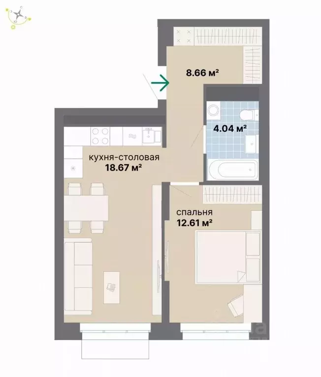 1-к кв. Свердловская область, Екатеринбург Эльмаш жилрайон,  (43.98 м) - Фото 1