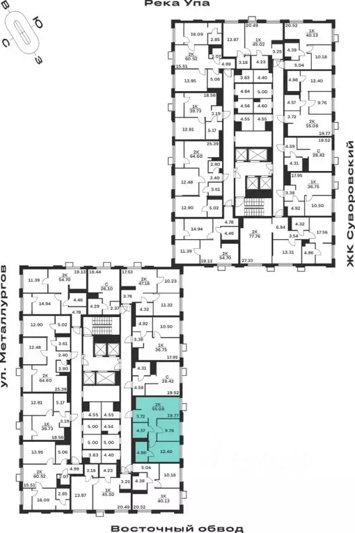 2-к кв. Тульская область, Тула Парк Патриот жилой комплекс (55.08 м) - Фото 2