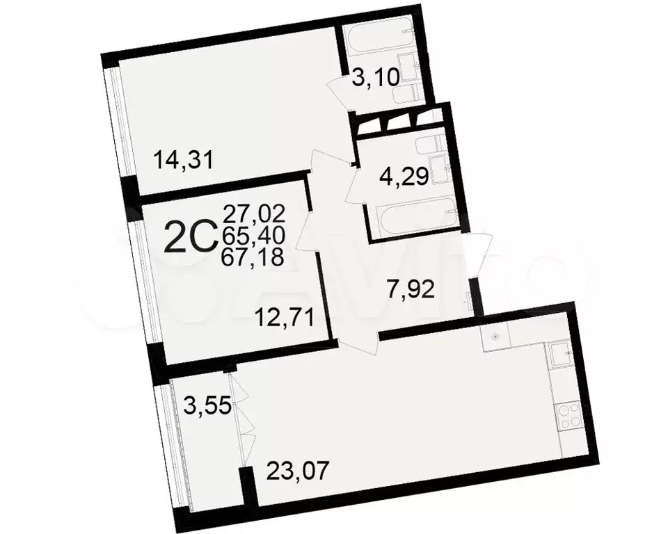 2-к. квартира, 67,2 м, 16/25 эт. - Фото 1