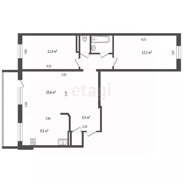 2-к кв. Тюменская область, Тюмень Фабричная ул., 1 (64.8 м) - Фото 2