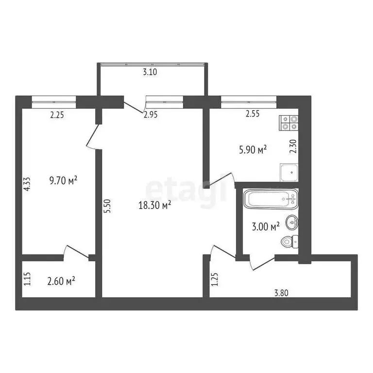 2-комнатная квартира: Омск, Космический проспект, 9 (44.2 м) - Фото 1