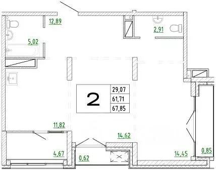 2-к кв. Приморский край, Владивосток Архитектор жилой комплекс (67.85 ... - Фото 1