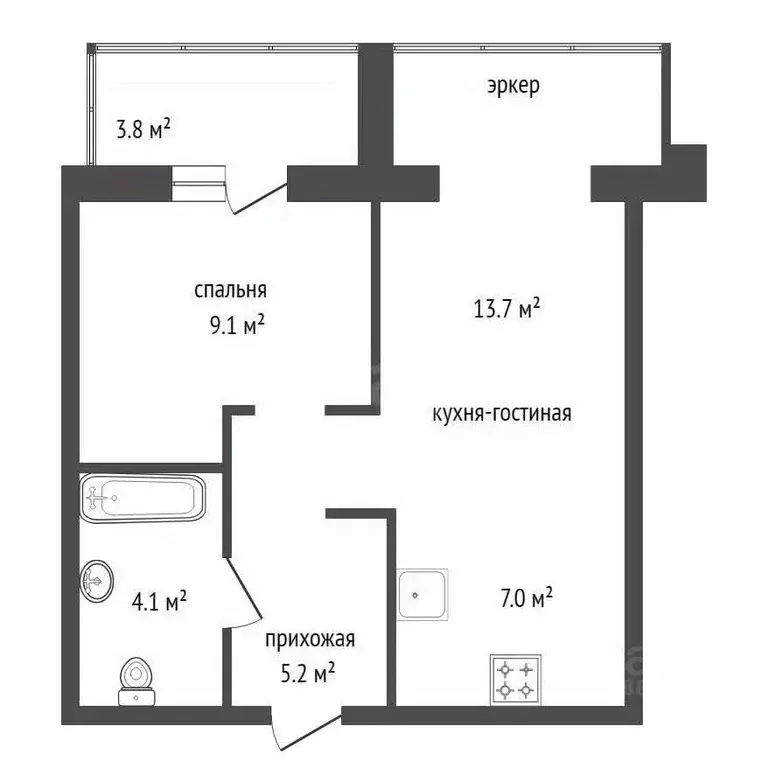 2-к кв. Красноярский край, Красноярск ул. Авиаторов, 4Е (41.2 м) - Фото 1