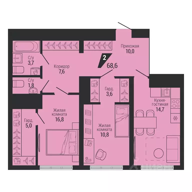 2-к кв. Свердловская область, Екатеринбург Вторчермет жилрайон,  (68.6 ... - Фото 0