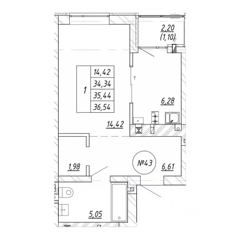 1-к кв. Калининградская область, Зеленоградск пос. Малиновка,  (36.54 ... - Фото 1