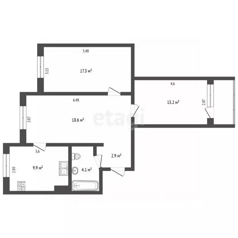 3-к кв. Ямало-Ненецкий АО, Новый Уренгой Мирный мкр, 3/4 (65.8 м) - Фото 1