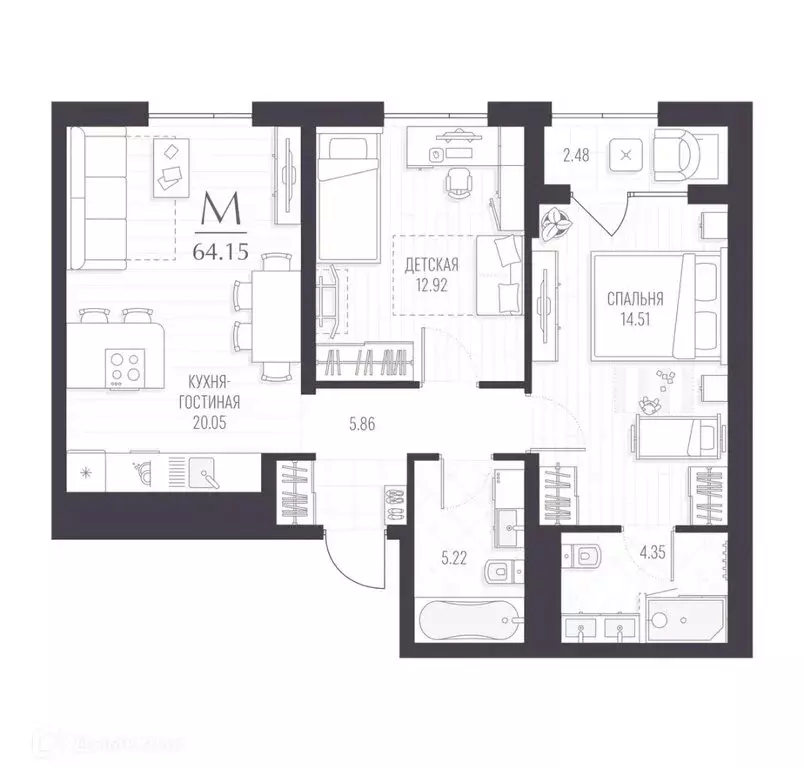 2-комнатная квартира: Курск, улица Чехова, 3 (64 м) - Фото 1