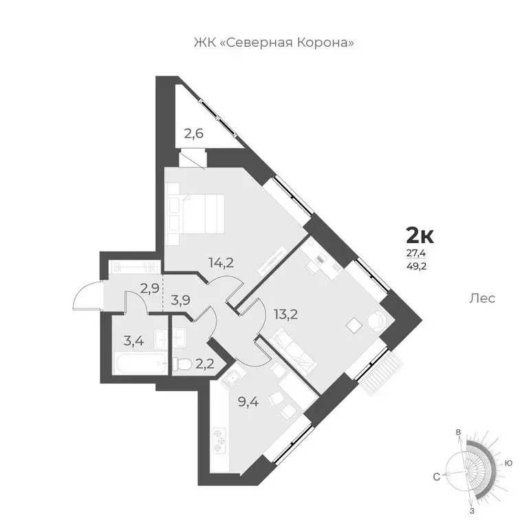 2-комнатная квартира: Новосибирск, улица имени генерал-майора А.Н. ... - Фото 0