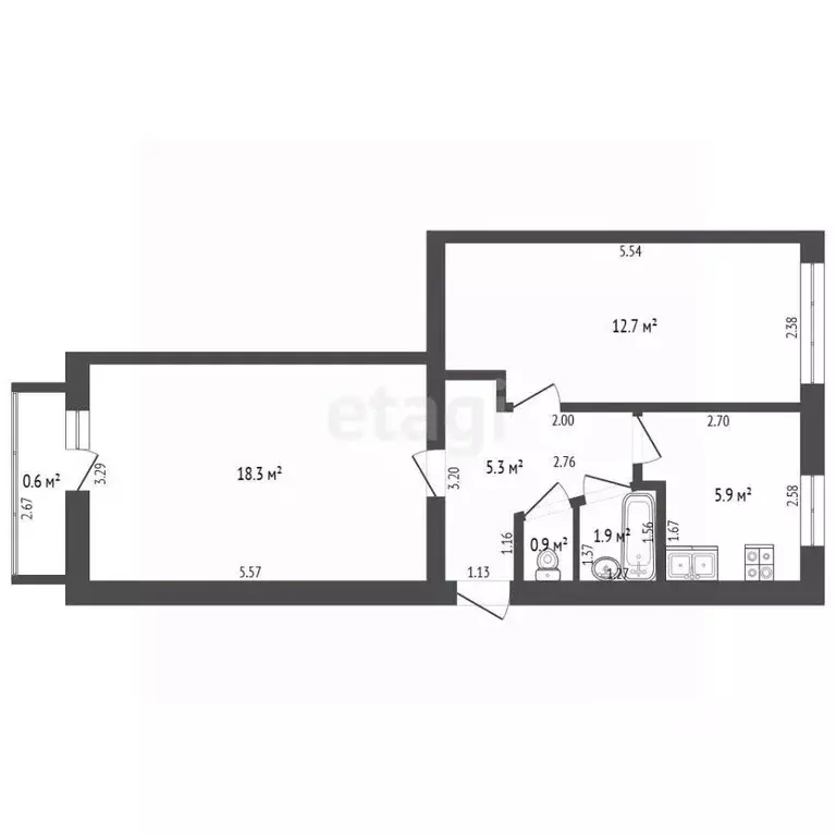2-к кв. Башкортостан, Стерлитамак Коммунистическая ул., 7 (45.0 м) - Фото 1