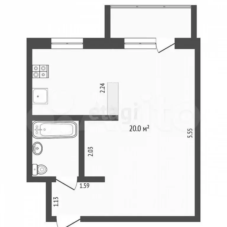 1-к. квартира, 31,6 м, 3/5 эт. - Фото 0