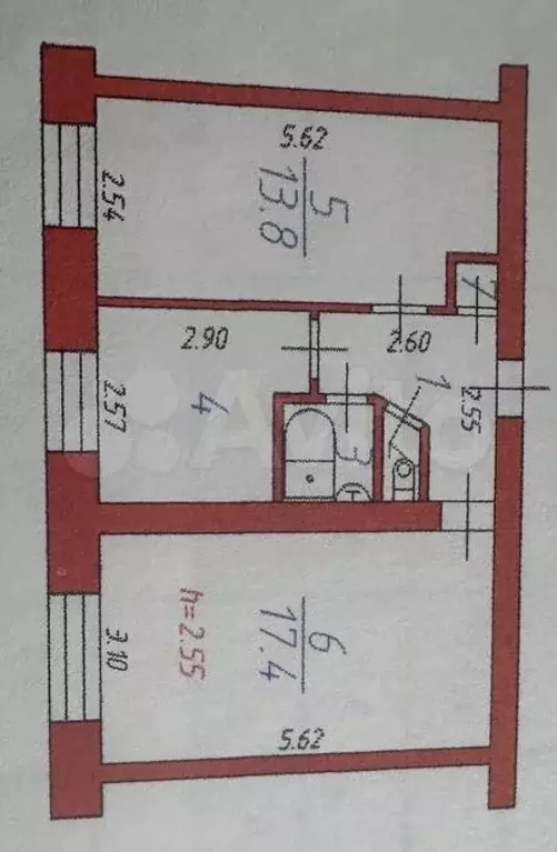 2-к. квартира, 44,9 м, 1/5 эт. - Фото 0
