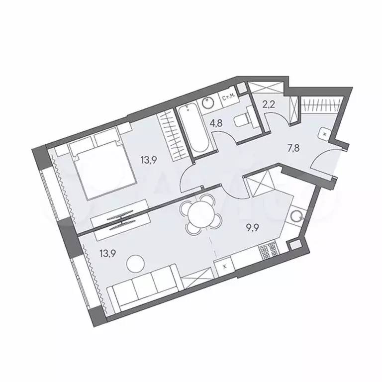 2-к. квартира, 52,5 м, 12/31 эт. - Фото 0