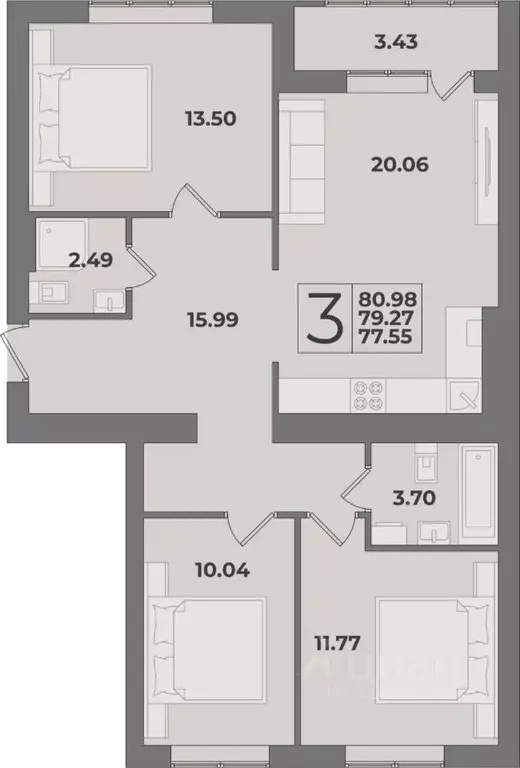3-к кв. Калининградская область, Калининград Суздальская ул. (80.98 м) - Фото 0