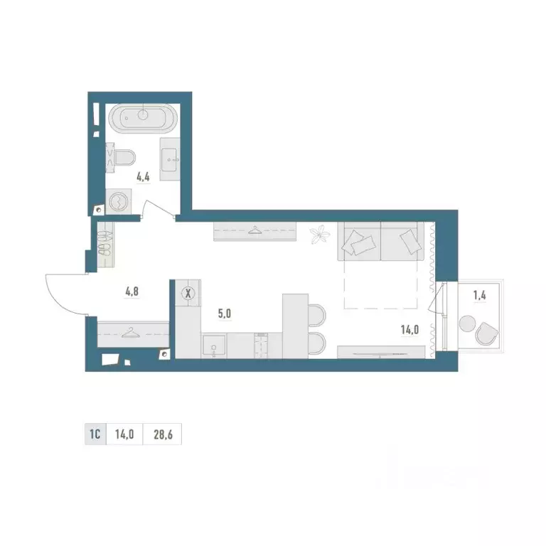 1-к кв. Башкортостан, Уфа Родина Парк жилой комплекс (28.6 м) - Фото 1