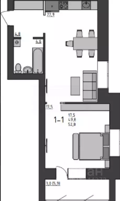 1-к кв. Вологодская область, Вологда Новгородская ул., 38 (52.8 м) - Фото 2