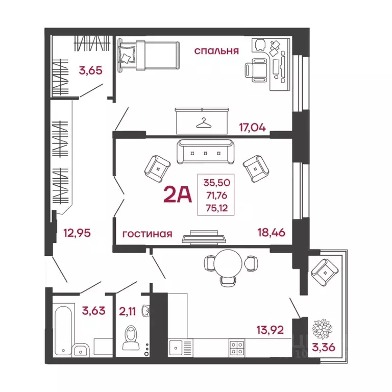 2-к кв. Пензенская область, Пенза ул. Богданова, 34 (75.12 м) - Фото 1