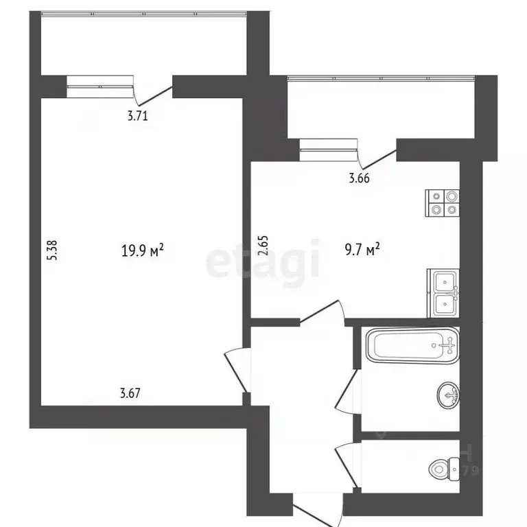 1-к кв. Белгородская область, Белгород ул. Щорса, 45к (39.6 м) - Фото 2