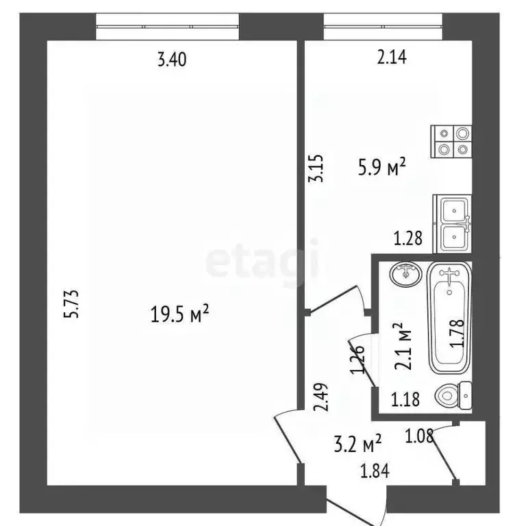 1-к кв. Калининградская область, Гурьевский муниципальный округ, пос. ... - Фото 2