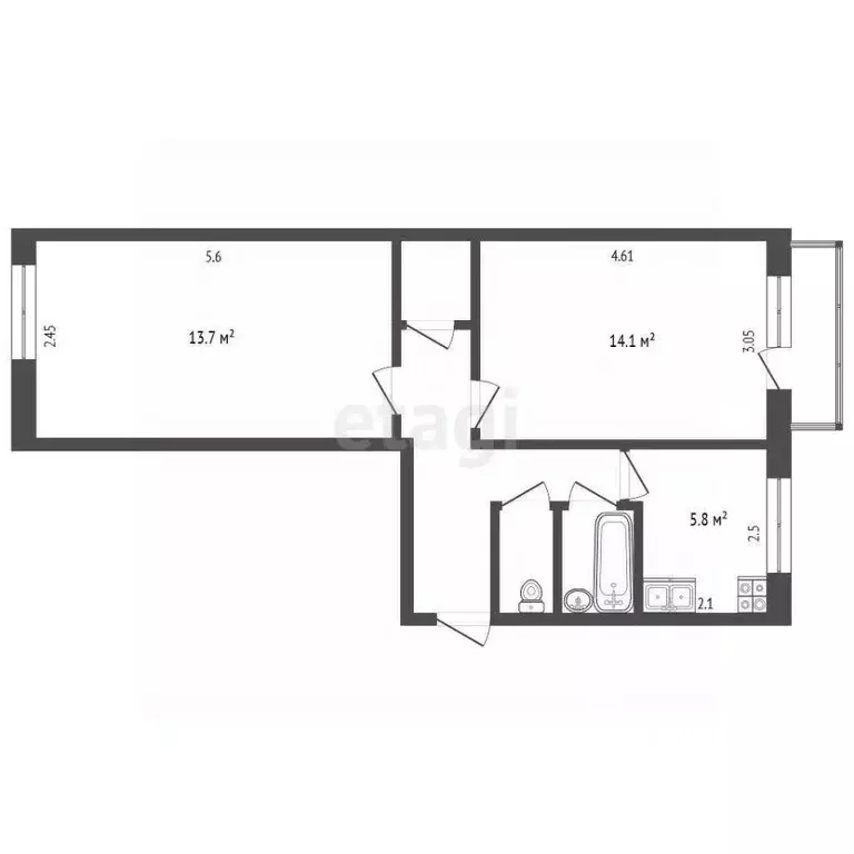 2-к кв. Омская область, Омск ул. 50 лет ВЛКСМ, 13 (44.7 м) - Фото 2