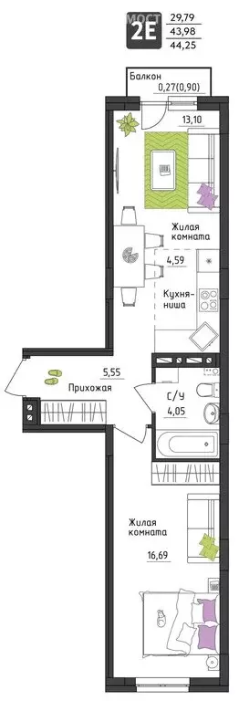 2-комнатная квартира: Пермь, Верхне-Вишерская улица, 40 (44.25 м) - Фото 0