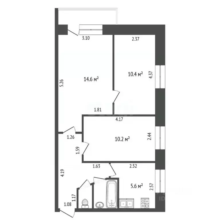 3-к кв. Тюменская область, Тюмень проезд Геологоразведчиков, 24 (50.5 ... - Фото 2