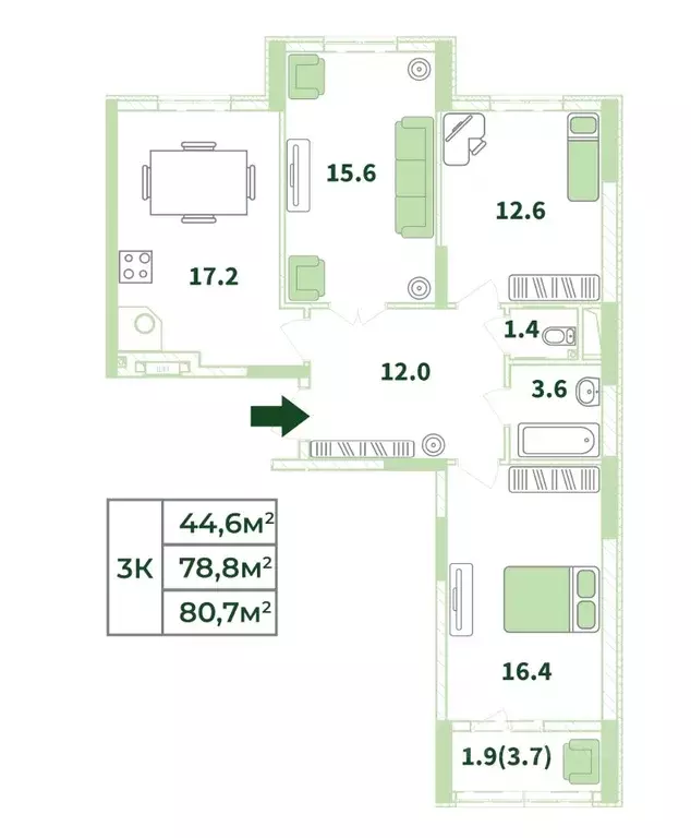 3-к кв. Крым, Симферопольский район, с. Мирное, Жигулина Роща мкр  ... - Фото 1