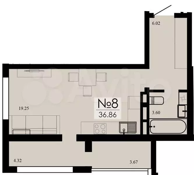 Квартира-студия, 36,9 м, 10/13 эт. - Фото 1
