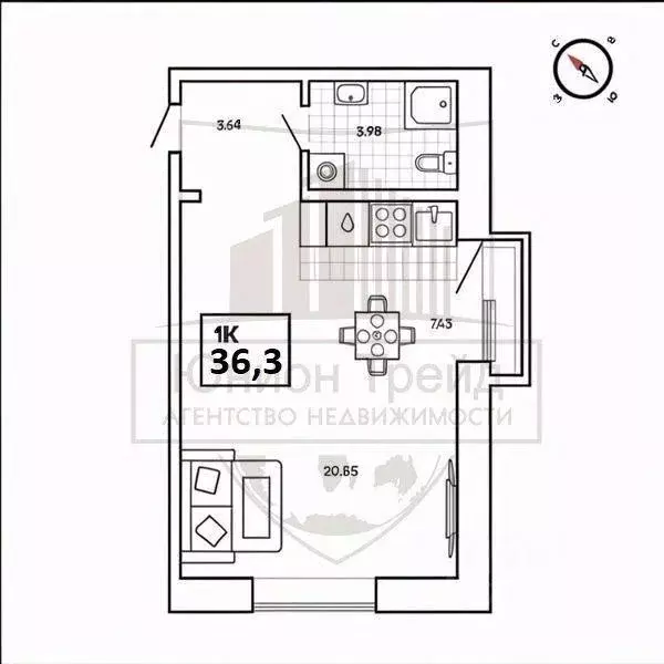 Квартира, студия, 36.29 м - Фото 1