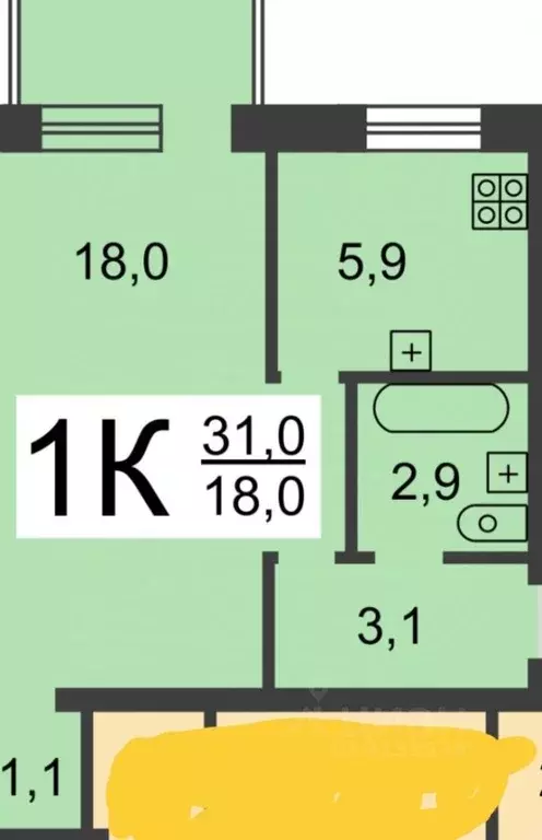 1-к кв. Нижегородская область, Нижний Новгород Заярская ул., 10 (28.3 ... - Фото 1