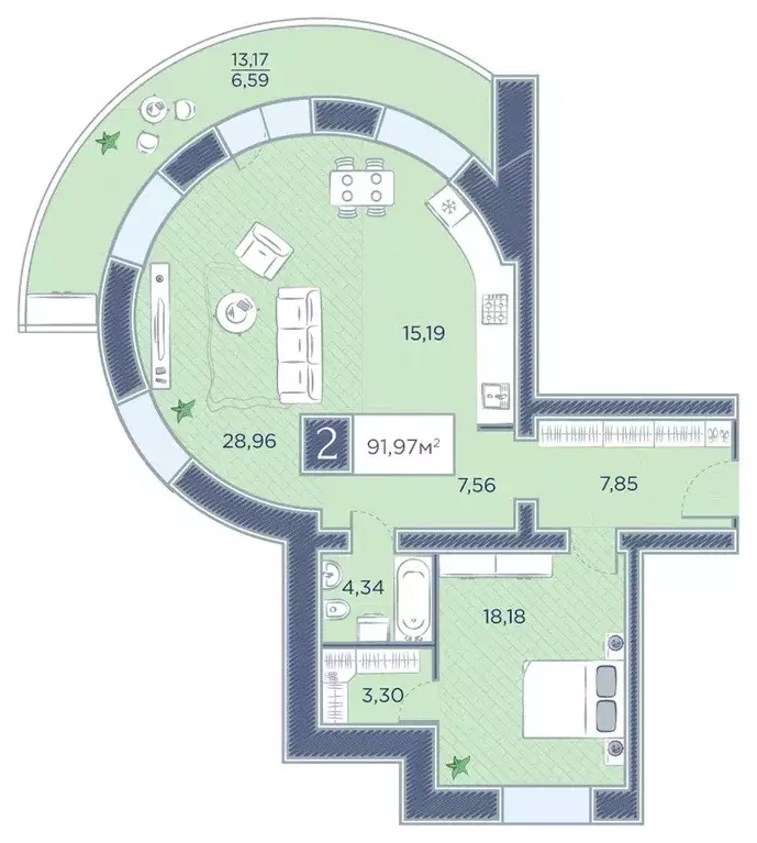 Продаётся 1-к квартира, 91.97 м - Фото 1