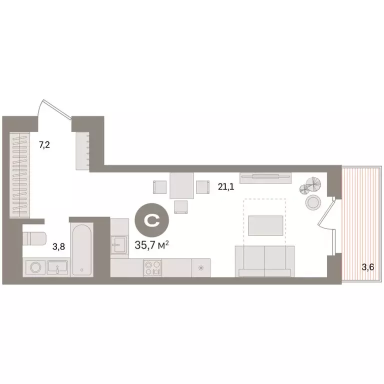 Квартира-студия: Екатеринбург, улица Советских Женщин (35.7 м) - Фото 1
