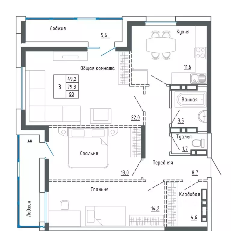 3-к кв. Приморский край, Уссурийск ул. Александра Францева, 44 (90.0 ... - Фото 1