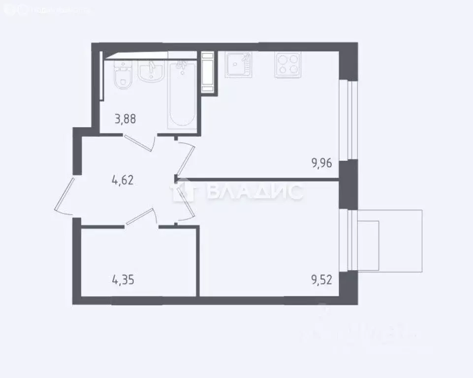 1-комнатная квартира: деревня Юрлово, к1/1 (32.33 м) - Фото 1
