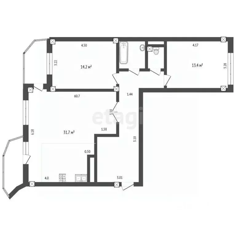 3-к кв. Белгородская область, Белгород Молодежная ул., 2 (82.6 м) - Фото 2