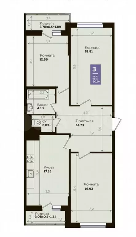 3-к. квартира, 90 м, 11/24 эт. - Фото 0