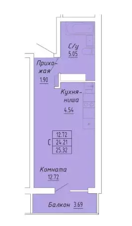 Квартира-студия: Судак, улица Айвазовского, 8 (25.32 м) - Фото 1