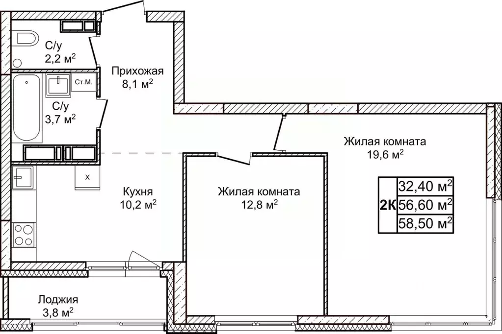 2-к кв. Нижегородская область, Нижний Новгород д. Ольгино,  (58.5 м) - Фото 1