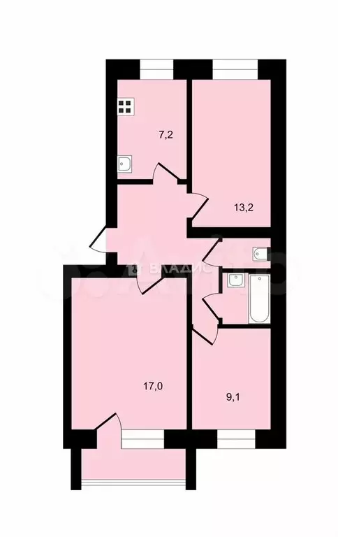 3-к. квартира, 61,3 м, 3/5 эт. - Фото 0