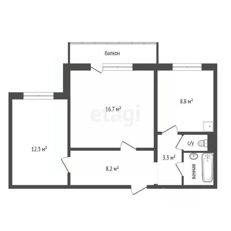 2-к кв. Красноярский край, Красноярск ул. Седова, 13 (52.9 м) - Фото 1