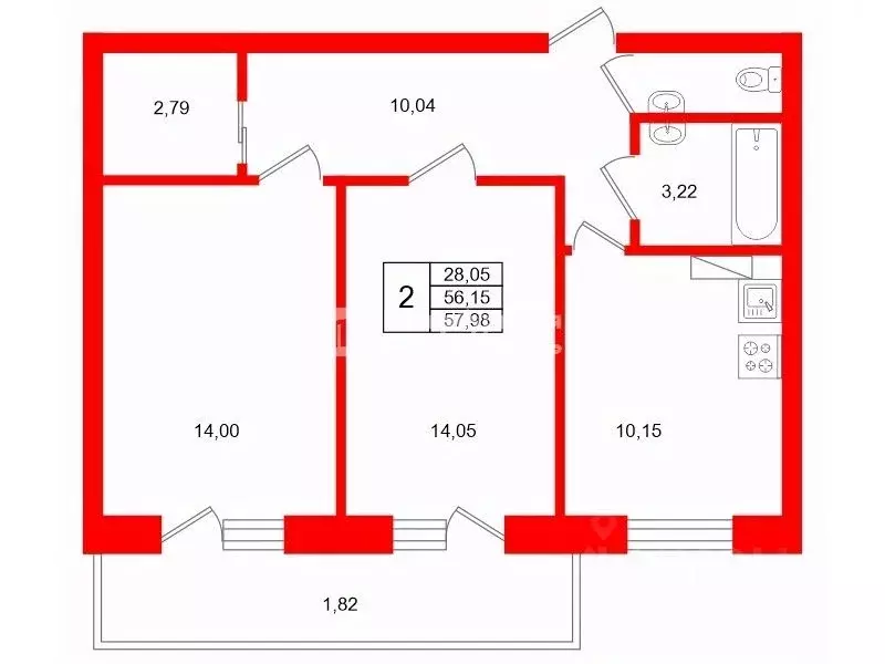 2-к кв. Санкт-Петербург Лабораторный просп., 23 (56.1 м) - Фото 2