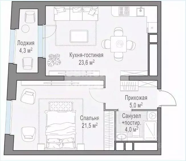 1-к кв. Москва ул. Петра Алексеева, 14 (54.6 м) - Фото 2