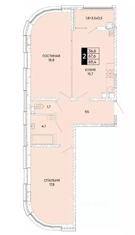 2-к кв. Ростовская область, Ростов-на-Дону ул. Бориса Слюсаря, 23с1 ... - Фото 2