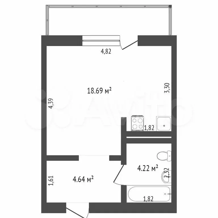 Квартира-студия, 28,6 м, 7/19 эт. - Фото 0