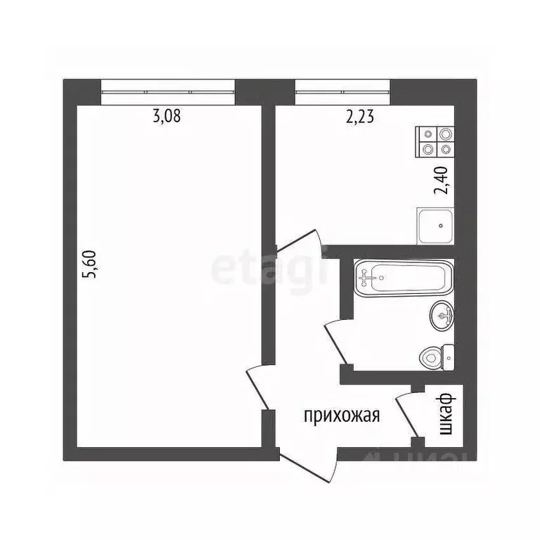 1-к кв. Омская область, Омск Взлетная ул., 7Б (30.2 м) - Фото 1