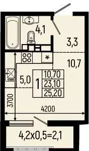 Квартира-студия, 25,2 м, 10/13 эт. - Фото 0