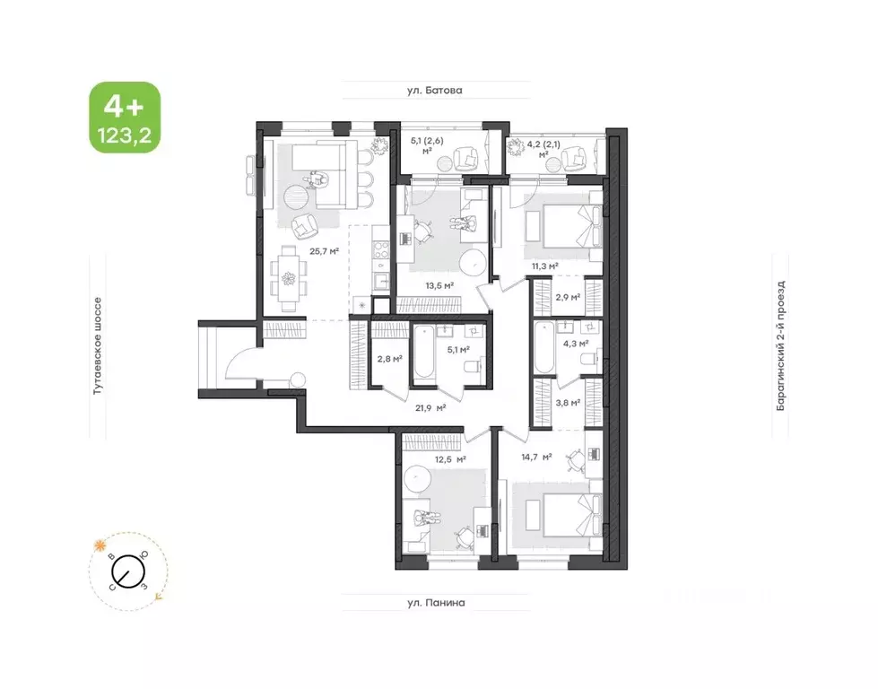 4-к кв. Ярославская область, Ярославль Тутаевское ш., 93Б (123.2 м) - Фото 1