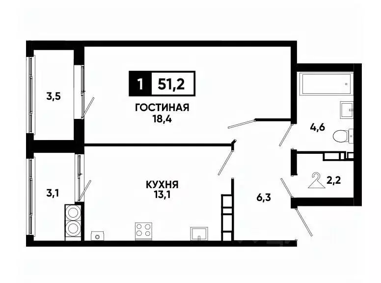 1-к кв. Ставропольский край, Ставрополь ул. Андрея Голуба, 14к2 (51.2 ... - Фото 0