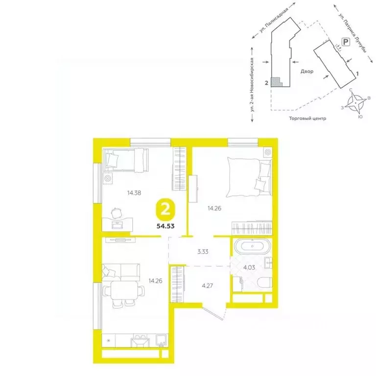 2-к кв. Свердловская область, Екатеринбург ул. Патриса Лумумбы, 4А ... - Фото 1