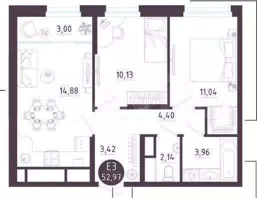 3-к. квартира, 51 м, 6/10 эт. - Фото 0